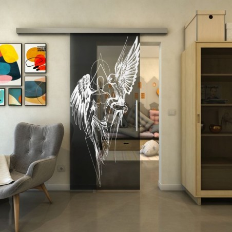 Glasschiebetür SLIM-LINE - Fineprint Model 131 Weiss auf Grauglas