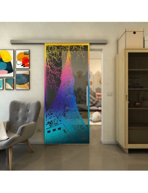 Glasschiebetür SLIM-LINE - Fineprint Model 132 Verlauf auf Grauglas