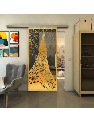 Glasschiebetür SLIM-LINE - Fineprint Model 132 Gold auf Grauglas