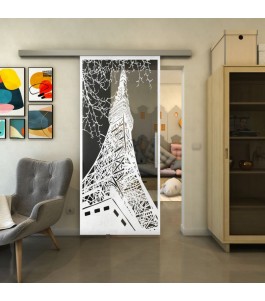 Glasschiebetür SLIM-LINE - Fineprint Model 132 Weiss auf Grauglas