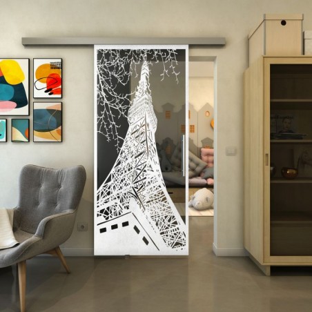 Glasschiebetür SLIM-LINE - Fineprint Model 132 Weiss auf Grauglas