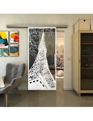 Glasschiebetür SLIM-LINE - Fineprint Model 132 Weiss auf Grauglas