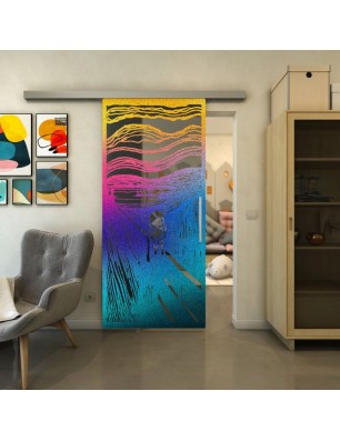Glasschiebetür SLIM-LINE - Fineprint Model 133 Verlauf auf Grauglas
