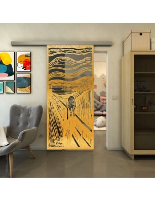 Glasschiebetür SLIM-LINE - Fineprint Model 133 Gold auf Grauglas