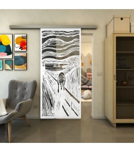 Glasschiebetür SLIM-LINE - Fineprint Model 133 Weiss auf Grauglas