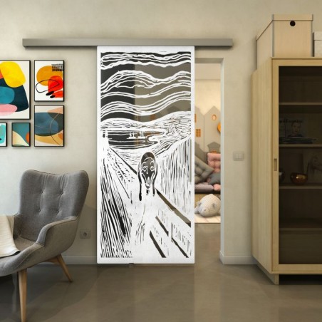 Glasschiebetür SLIM-LINE - Fineprint Model 133 Weiss auf Grauglas
