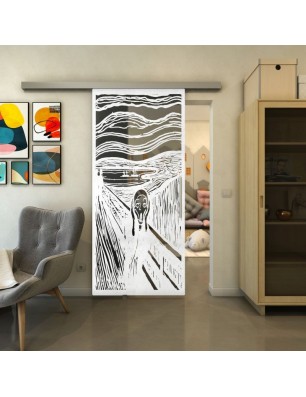 Glasschiebetür SLIM-LINE - Fineprint Model 133 Weiss auf Grauglas