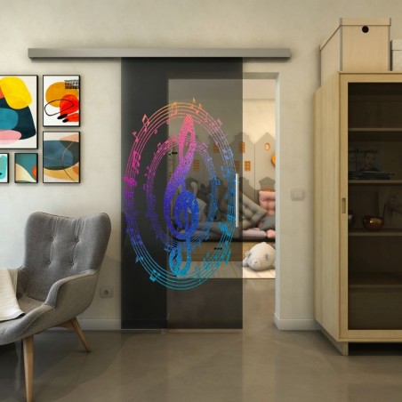 Glasschiebetür SLIM-LINE - Fineprint Model 134 Verlauf auf Grauglas