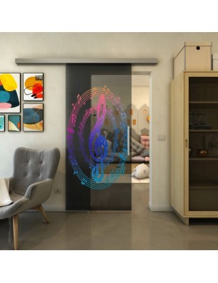 Glasschiebetür SLIM-LINE - Fineprint Model 134 Verlauf auf Grauglas
