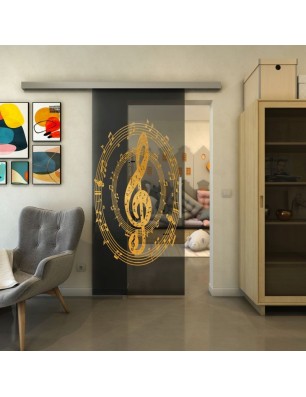 Glasschiebetür SLIM-LINE - Fineprint Model 134 Gold auf Grauglas