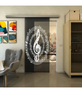 Glasschiebetür SLIM-LINE - Fineprint Model 134 Weiss auf Grauglas