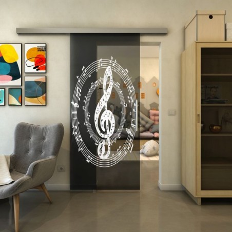 Glasschiebetür SLIM-LINE - Fineprint Model 134 Weiss auf Grauglas