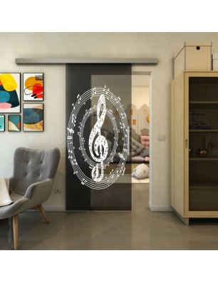 Glasschiebetür SLIM-LINE - Fineprint Model 134 Weiss auf Grauglas