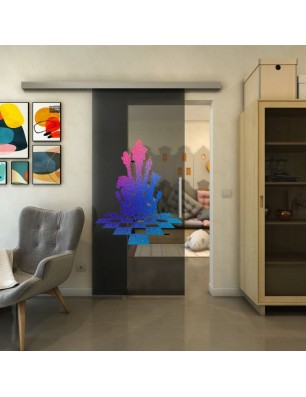 Glasschiebetür SLIM-LINE - Fineprint Model 136 Verlauf auf Grauglas