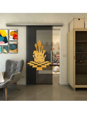 Glasschiebetür SLIM-LINE - Fineprint Model 136 Gold auf Grauglas