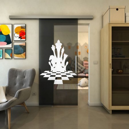 Glasschiebetür SLIM-LINE - Fineprint Model 136 Weiss auf Grauglas