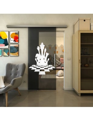 Glasschiebetür SLIM-LINE - Fineprint Model 136 Weiss auf Grauglas
