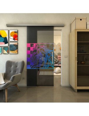 Glasschiebetür SLIM-LINE - Fineprint Model 137 Verlauf auf Grauglas
