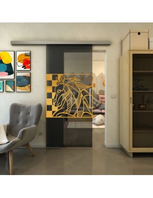 Glasschiebetür SLIM-LINE - Fineprint Model 137 Gold auf Grauglas