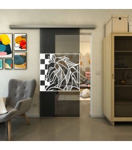 Glasschiebetür SLIM-LINE - Fineprint Model 137 Weiss auf Grauglas