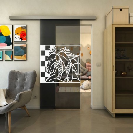 Glasschiebetür SLIM-LINE - Fineprint Model 137 Weiss auf Grauglas