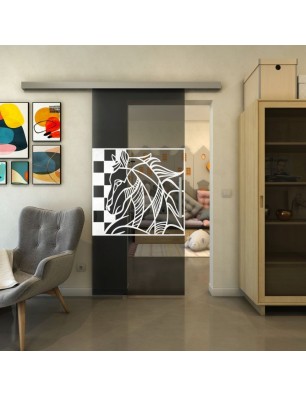 Glasschiebetür SLIM-LINE - Fineprint Model 137 Weiss auf Grauglas