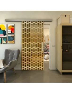 Glasschiebetür SLIM-LINE - Fineprint Model 141 Gold auf Grauglas