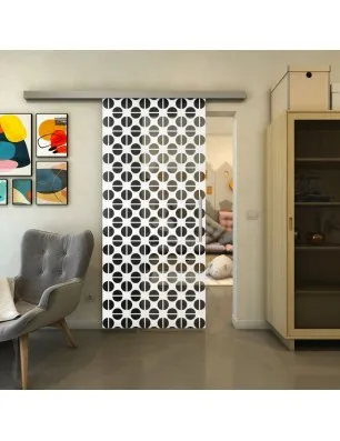 Glasschiebetür SLIM-LINE - Fineprint Model 142 Weiss auf Grauglas