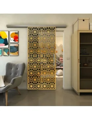 Glasschiebetür SLIM-LINE - Fineprint Model 143 Gold auf Grauglas