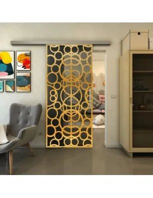 Glasschiebetür SLIM-LINE - Fineprint Model 144 Gold auf Grauglas