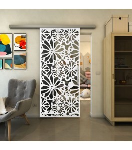 Glasschiebetür SLIM-LINE - Fineprint Model 145 Weiss auf Grauglas