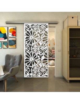 Glasschiebetür SLIM-LINE - Fineprint Model 145 Weiss auf Grauglas