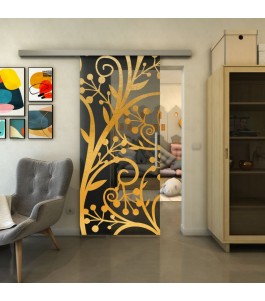 Glasschiebetür SLIM-LINE - Fineprint Model 146 Gold auf Grauglas