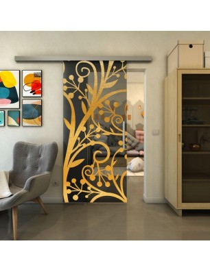 Glasschiebetür SLIM-LINE - Fineprint Model 146 Gold auf Grauglas