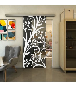 Glasschiebetür SLIM-LINE - Fineprint Model 146 Weiss auf Grauglas