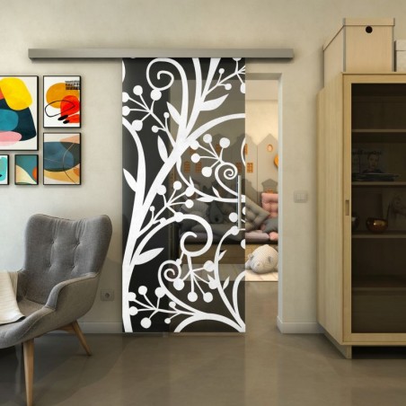 Glasschiebetür SLIM-LINE - Fineprint Model 146 Weiss auf Grauglas