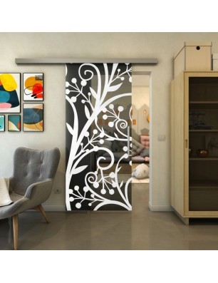Glasschiebetür SLIM-LINE - Fineprint Model 146 Weiss auf Grauglas
