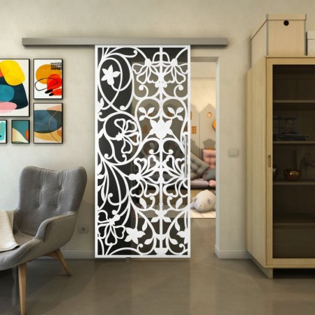 Glasschiebetür SLIM-LINE - Fineprint Model 147 Weiss auf Grauglas