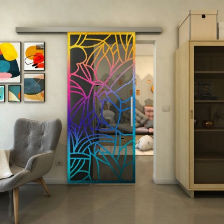 Glasschiebetür SLIM-LINE - Fineprint Model 148 Verlauf auf Grauglas