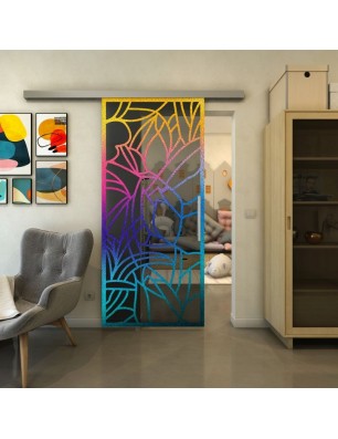 Glasschiebetür SLIM-LINE - Fineprint Model 148 Verlauf auf Grauglas