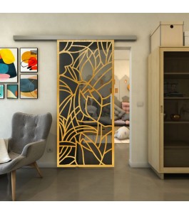 Glasschiebetür SLIM-LINE - Fineprint Model 148 Gold auf Grauglas