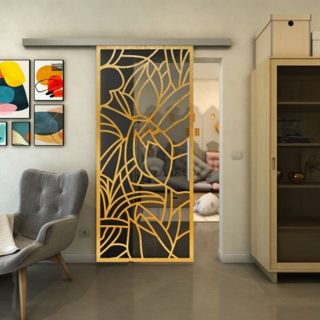 Glasschiebetür SLIM-LINE - Fineprint Model 148 Gold auf Grauglas