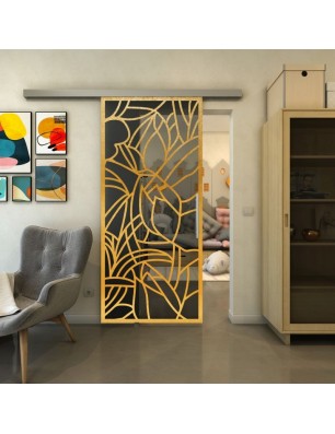 Glasschiebetür SLIM-LINE - Fineprint Model 148 Gold auf Grauglas