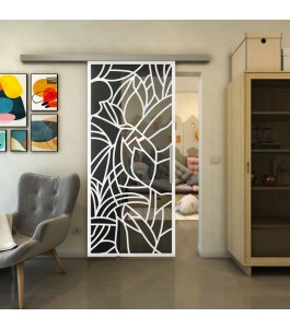 Glasschiebetür SLIM-LINE - Fineprint Model 148 Weiss auf Grauglas