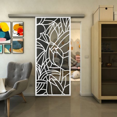 Glasschiebetür SLIM-LINE - Fineprint Model 148 Weiss auf Grauglas