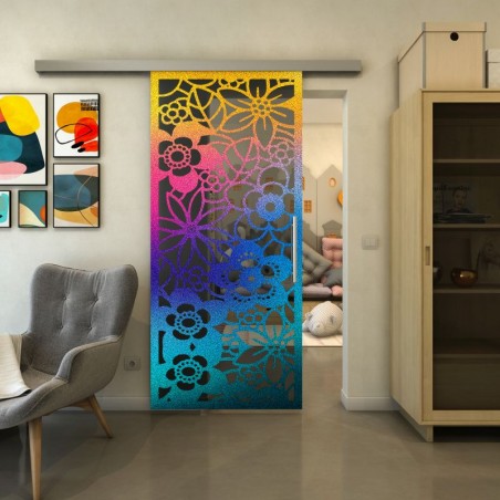 Glasschiebetür SLIM-LINE - Fineprint Model 149 Verlauf auf Grauglas