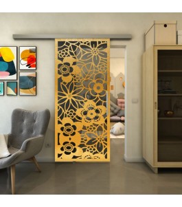 Glasschiebetür SLIM-LINE - Fineprint Model 149 Gold auf Grauglas
