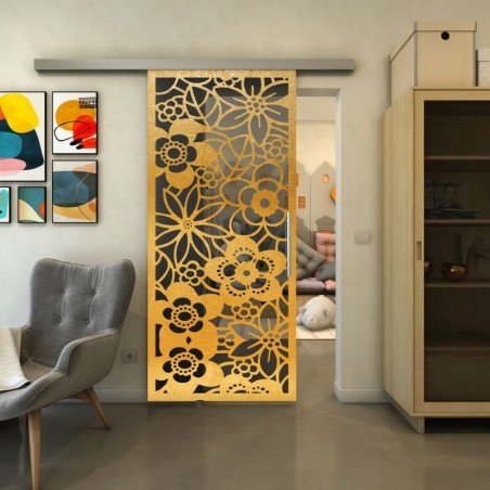 Glasschiebetür SLIM-LINE - Fineprint Model 149 Gold auf Grauglas