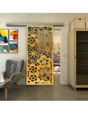 Glasschiebetür SLIM-LINE - Fineprint Model 149 Gold auf Grauglas