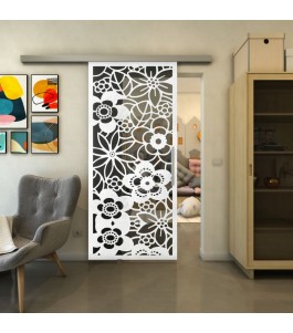 Glasschiebetür SLIM-LINE - Fineprint Model 149 Weiss auf Grauglas